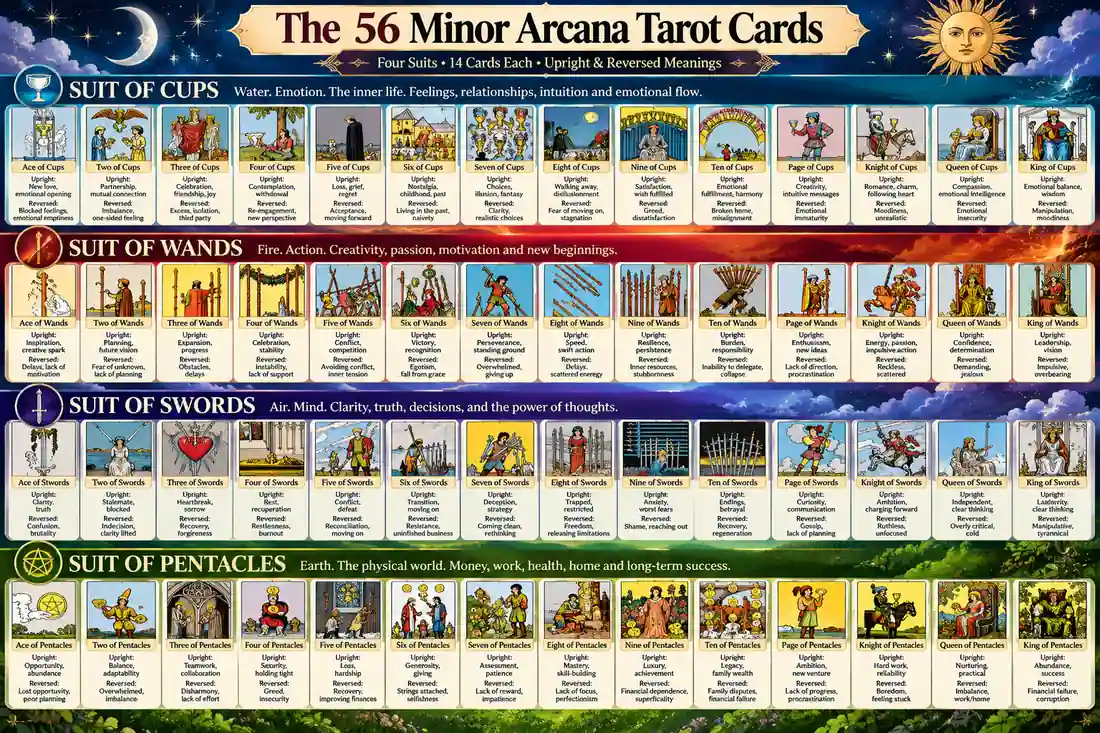 The 56 Minor Arcana tarot cards